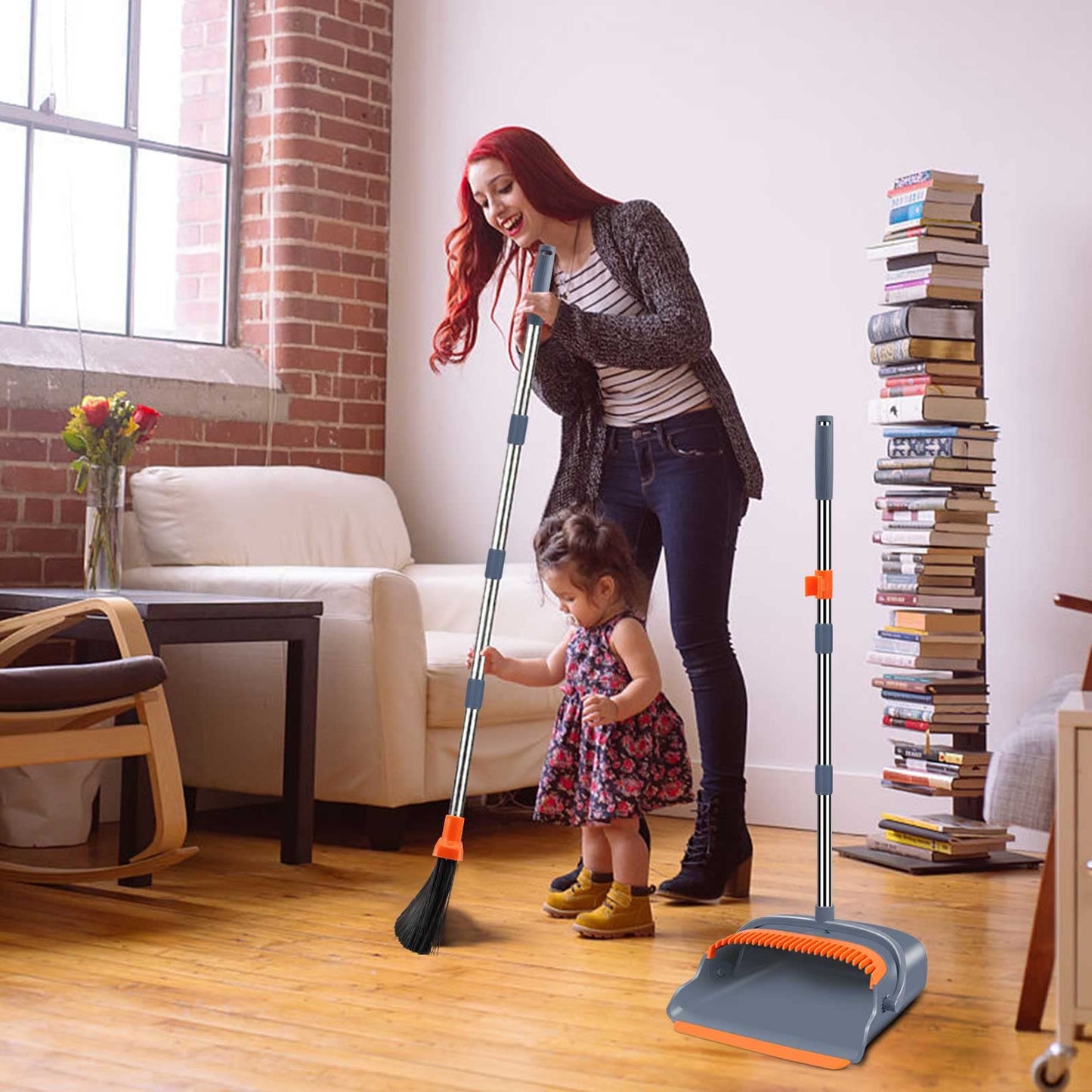 Kelamayi Stand Up Broom and Dustpan for Home Cleaning