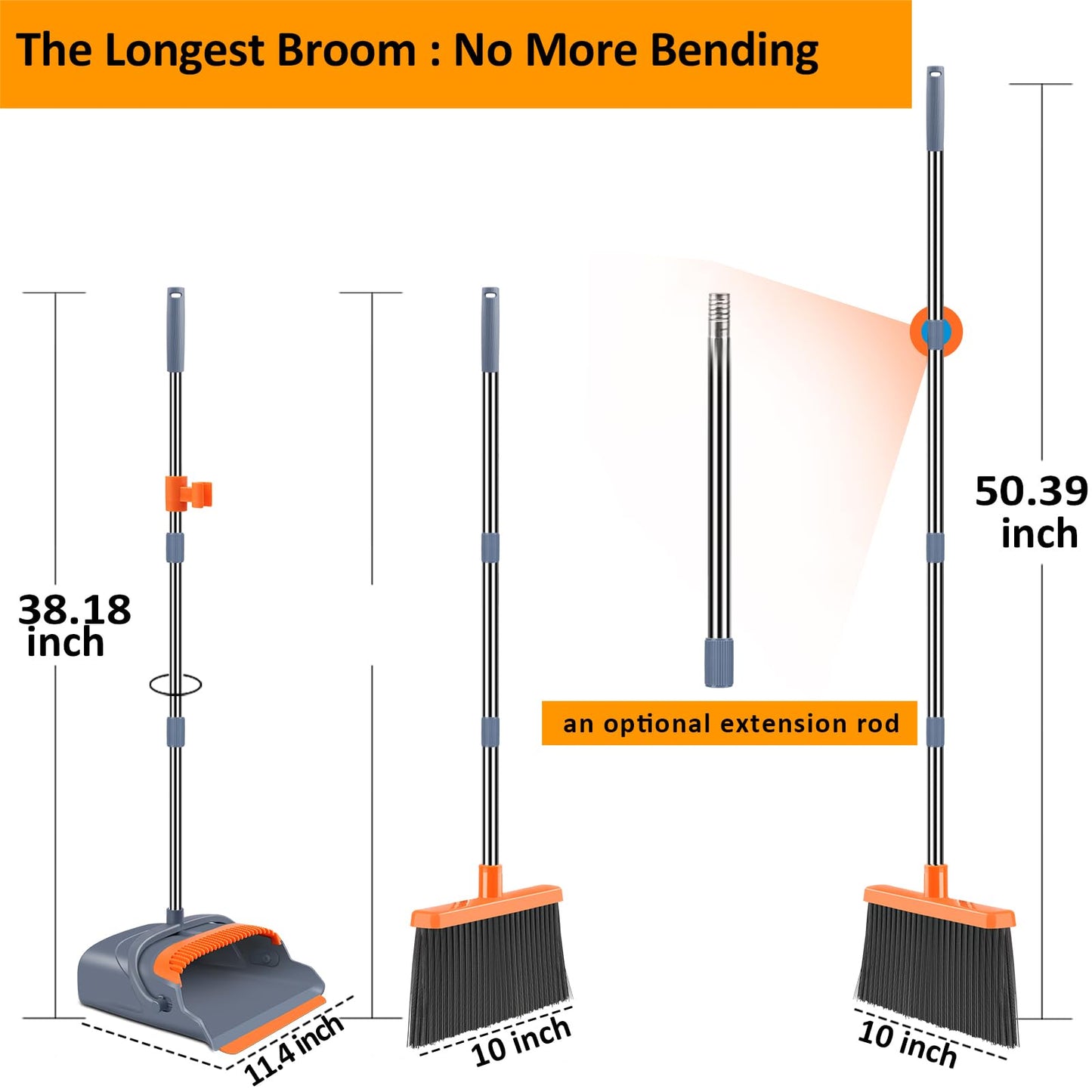 Kelamayi Stand Up Broom and Dustpan for Home Cleaning
