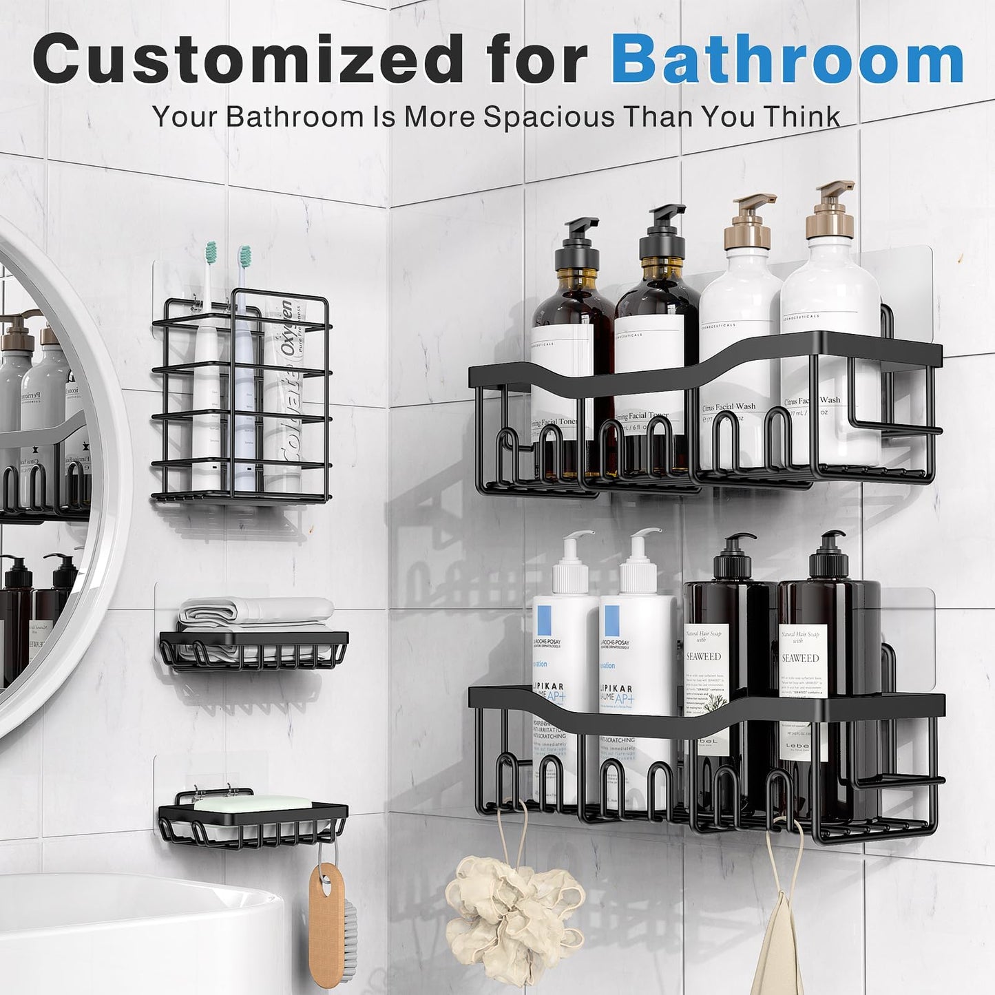 EUDELE Bathroom Shower Organizer Set – 5 Pack