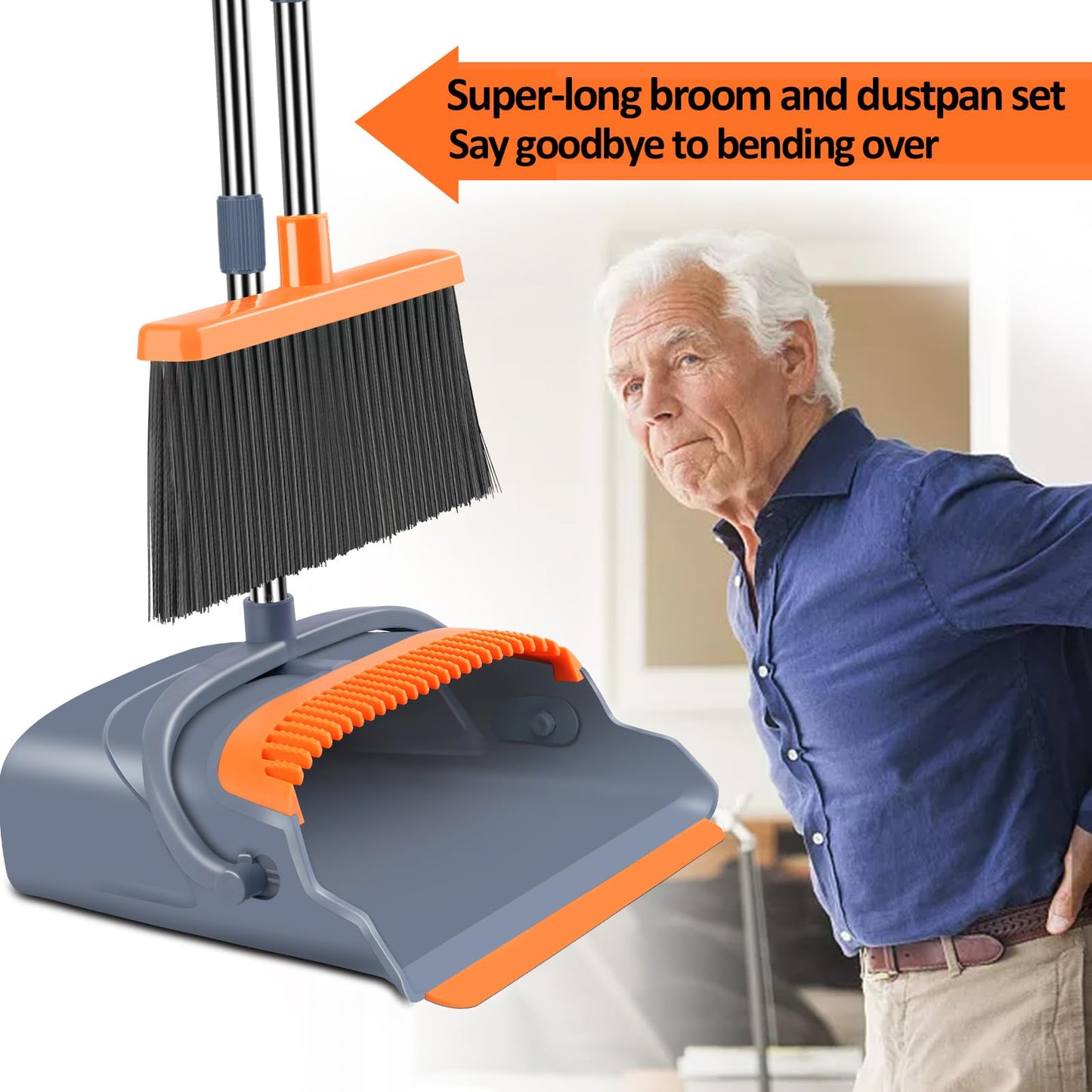 Kelamayi Stand Up Broom and Dustpan for Home Cleaning